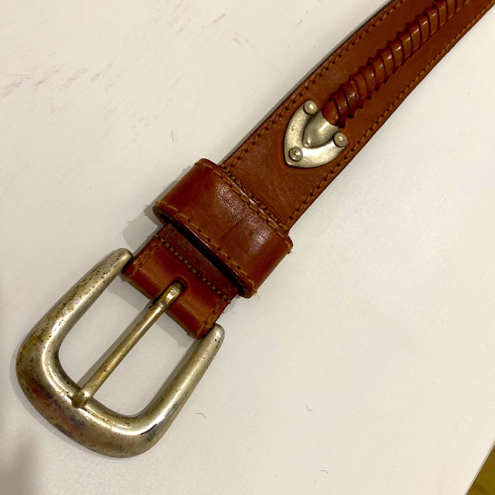 Vintage Leather Belt Made in Turkey \ Solid Brass Buckle and Embellishments - Picture 5 of 6